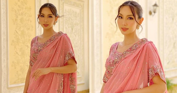Lần đầu tiên mặc trang phục sari của Ấn Độ, Hoa hậu Thuỳ Tiên đẹp kiêu sa hút hồn