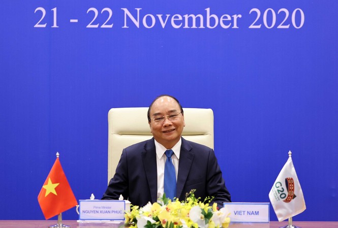 Thủ tướng Nguyễn Xuân Phúc cùng lãnh đạo G20 thảo luận phối hợp chính sách Thủ tướng Nguyễn Xuân Phúc dự hội nghị. (Ảnh: VNA)