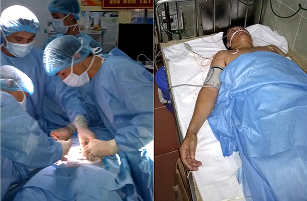 Bệnh xá đảo Nam Yết cấp cứu ngư dân đau ruột thừa Anh Nguyễn Văn Phó đang được mổ ruột thừa và sau khi được mổ ruột thừa.