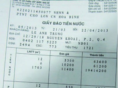 Gia đình có hóa đơn tiền nước 22 triệu/tháng tại TP.HCM Gia đình có hóa đơn tiền nước 22 triệu/tháng tại TP.HCM