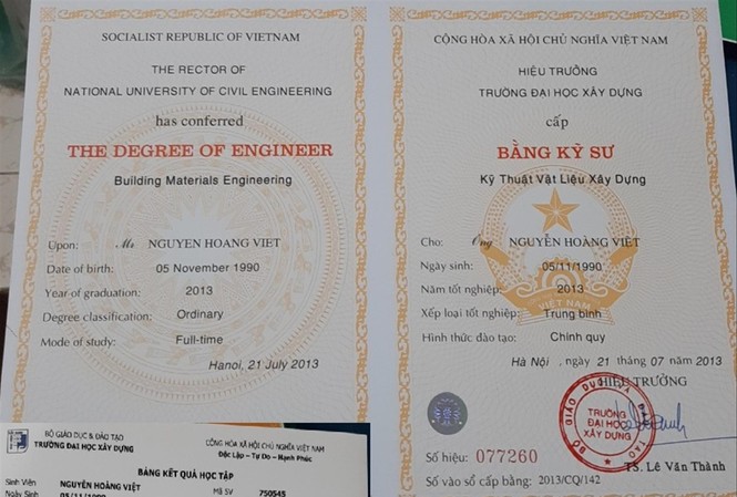 Nhộn nhịp “chợ” mua bán bằng đại học giả Ảnh chụp bằng tốt nghiệp đại học và bảng điểm được làm tại một cơ sở của L.H.Đ
