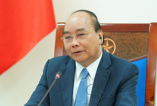 Thủ tướng Nguyễn Xuân Phúc hội đàm trực tuyến với Thủ tướng Campuchia Thủ tướng Nguyễn Xuân Phúc. (Ảnh: TTXVN)