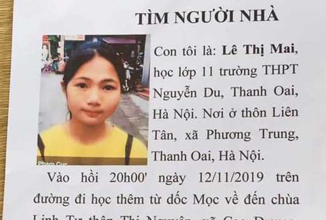 Nữ sinh lớp 11 mất tích trên đường đi học thêm về ở Hà Nội Thông tin tìm kiếm nữ học sinh mất tích trên đường về nhà.