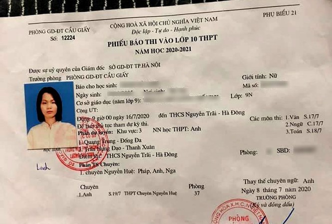 Giấy báo thi sai địa điểm, Sở giáo dục Hà Nội gửi thông báo giữa đêm Giấy báo dự thi của thí sinh ghi sai điạ điểm thi