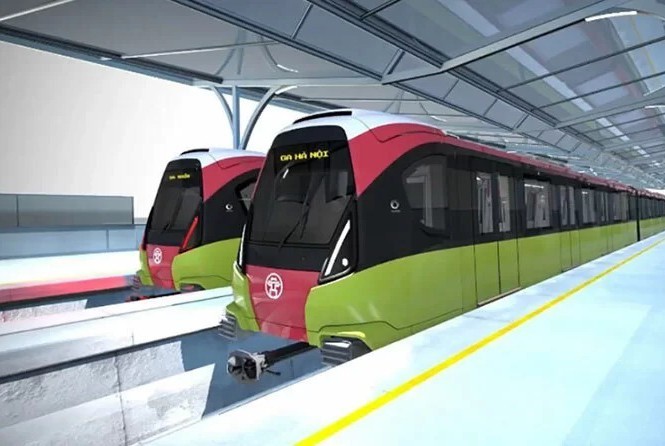 Chính phủ đồng ý lập thẩm định dự án metro Văn Cao - Hòa Lạc Hình ảnh đoàn tàu metro Nhổn - ga Hà Nội