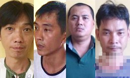 Hàng chục trinh sát đột kích trường gà di động Các đối tượng tham gia đá gà bị công an tạm giữ - Ảnh: Thiên Long