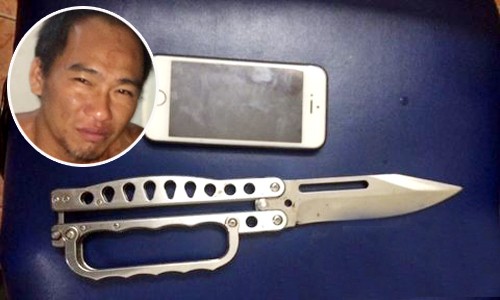 Hạ gục kẻ mang dao xông vào cửa hàng trộm iPhone Nghi phạm Nguyễn Nhật Luật và tang vật