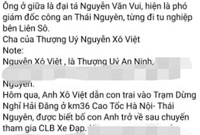 Phó Giám đốc Công an Thái Nguyên bác thông tin Thượng uý Nguyễn Xô Việt là con trai mình Thông tin lan truyền trên MXH Thượng uý Nguyễn Xô Việt là con trai Đại tá Vui