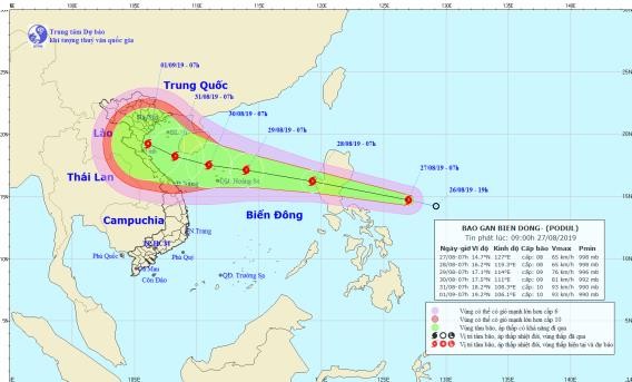 Áp thấp nhiệt đới mạnh thành bão, gió giật cấp 10, có thể hướng về miền Trung Dự báo đường đi của bão Podul