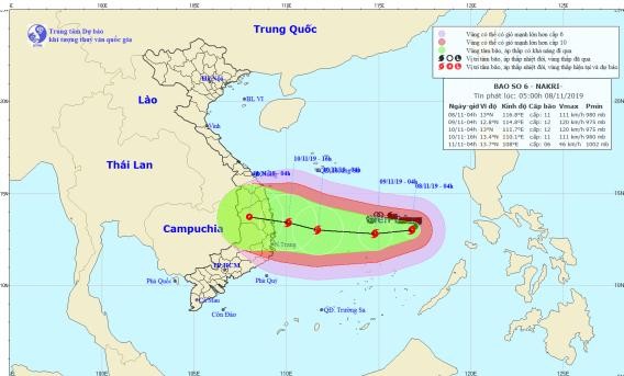 Bão số 6 tiếp tục mạnh thêm, có thể giật cấp 15 Dự báo đường đi và vùng đổ bộ của bão số 6, theo Trung tâm Dự báo Khí tượng Thủy văn Quốc gia.