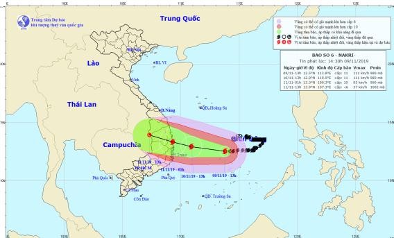 Bão số 6 giật cấp 12 khi đổ bộ, mưa lớn 3 ngày Dự báo đường đi và vùng ảnh hưởng của bão số 6, theo Trung tâm Dự báo Khí tượng Thủy văn Quốc gia.