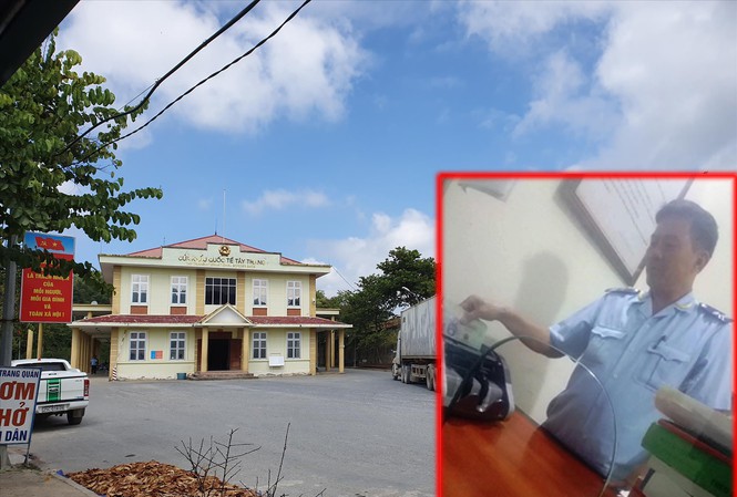 Vụ 'làm luật' ở cửa khẩu Tây Trang: Tạm đình chỉ Chi cục trưởng Hải quan Cửa khẩu quốc tế Tây Trang (ảnh lớn) và hình ảnh ông Huyền nhận tiền luật (ảnh nhỏ, cắt từ clip)