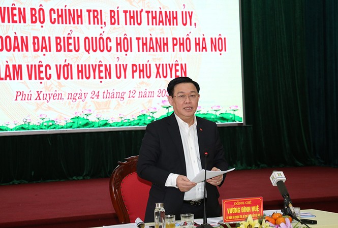 Huyện Phú Xuyên kiến nghị gì với Bí thư Thành ủy Hà Nội? Bí thư Thành ủy Vương Đình Huệ phát biểu kết luận cuộc làm việc