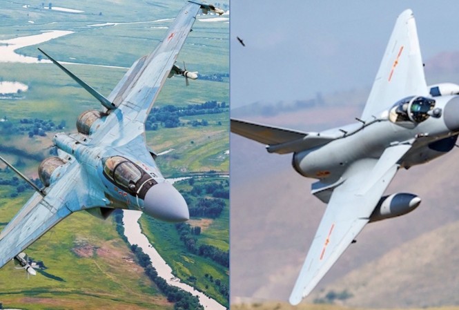 Tiêm kích J-10C Trung Quốc thắng Su-35 Nga, tin được không? Tiêm kích J-10C của Trung Quốc (phải) và Su-35 Nga