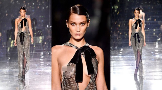 Bella Hadid mặc như không, lộ trọn vòng 1 khi catwalk Mỹ nhân làng mốt lạnh lùng, thả dáng sexy đầy quyền lực trên đường băng