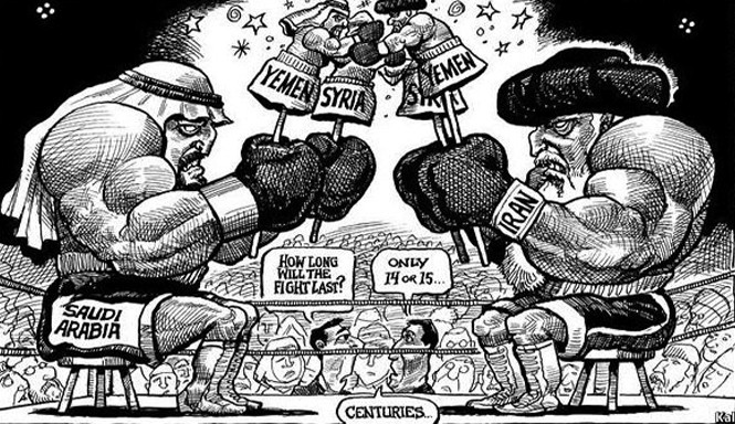 Nguy cơ bùng phát xung đột Iran - Ảrập Xêút Iran và Ảrập Xêút là đối thủ tranh giành ảnh hưởng trong khu vực. Tranh: Chowrangi.