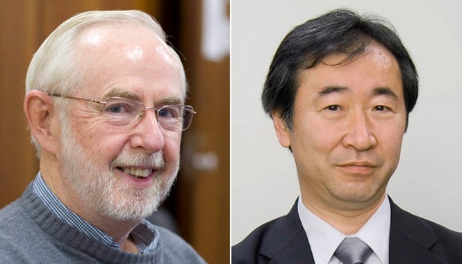Nobel Vật lý cho 2 nhà khoa học lý giải thứ dị thường Nhà khoa học Takaaki Kajita (phải) và Arthur McDonald thắng giải Nobel Vật lý 2015. Ảnh: Guardian