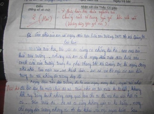 Bài văn tả ngày đầu đến trường 'độc lạ' nhận 2 điểm Bài văn tả ngày đầu đến trường 'độc lạ' nhận 2 điểm