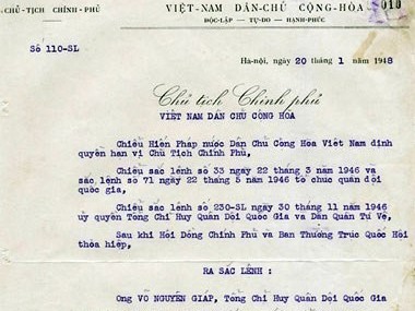 Sắc lệnh của Bác Hồ phong hàm cho vị Đại tướng đầu tiên Sắc lệnh của Bác Hồ phong hàm cho vị Đại tướng đầu tiên