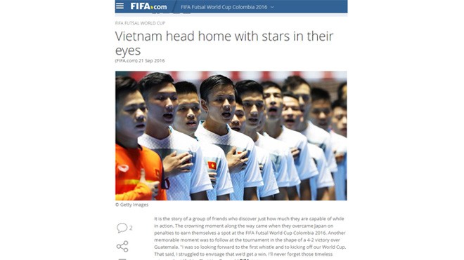 FIFA viết về tuyển futsal Việt Nam: 'Một hành trình kỳ diệu' Bài viết trên trang chính thức của FIFA. Ảnh chụp màn hình.