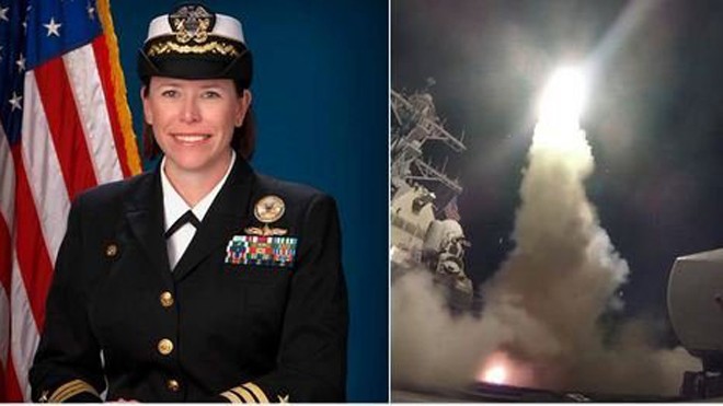 Chân dung nữ chỉ huy chiến hạm Mỹ nã tên lửa vào Syria Chỉ huy tàu khu trục USS Porter Andria Slough trong vụ tấn công tên lửa nhằm vào căn cứ không quân Syria. (Ảnh: Twitter)