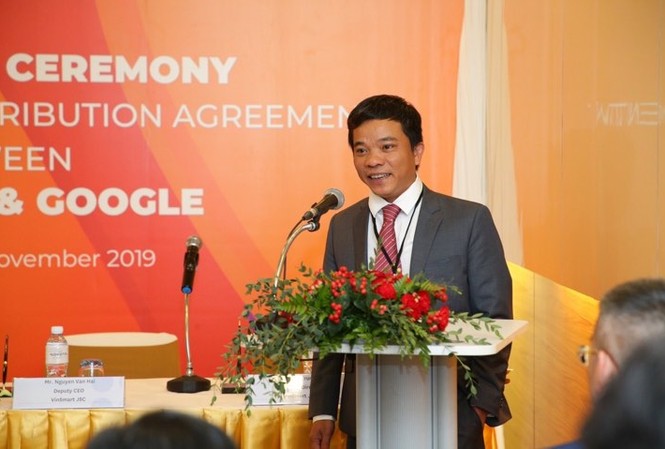 Vinsmart ra mắt tivi thông minh chạy hệ điều hành Android TV của Google Ông Nguyễn Văn Hải – Đại diện Tập đoàn Vingroup phát biểu tại Lễ ký kết.