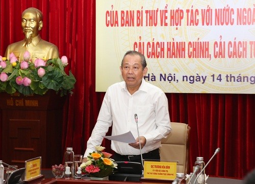Phó Thủ tướng Thường trực làm việc với Ban Cán sự Đảng Bộ Nội vụ Phó Thủ tướng Thường trực Chính phủ Trương Hòa Bình phát biểu tại buổi làm việc - Ảnh: VGP/Lê Sơn