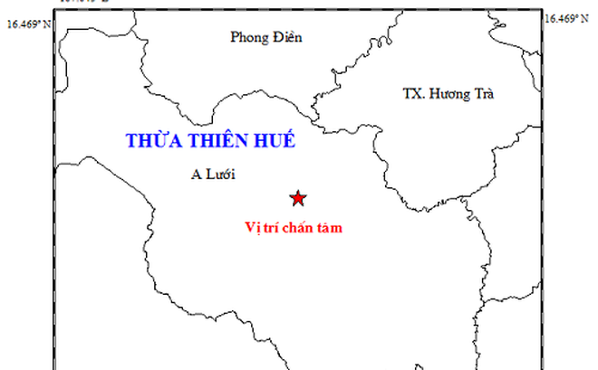 Xuất hiện trận động đất thứ 26 tại Thừa Thiên Huế mạnh 3,3 độ richter Vị trí tâm chấn nằm ở vùng núi huyện A Lưới