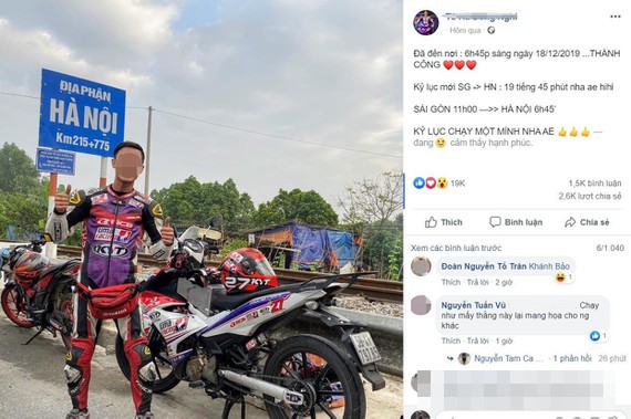 Đề nghị xử lý phượt thủ đi xe máy từ TP.HCM ra Hà Nội trong gần 20 tiếng Nam thanh niên đăng tải hình ảnh trong hành trình xuyên Việt bằng xe máy.