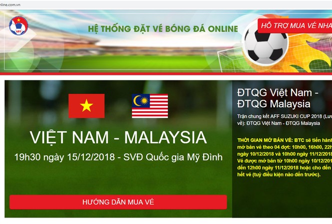 Phát hiện website giả đặt vé online trận chung kết AFF Cup Phát hiện website giả đặt vé online trận chung kết AFF Cup