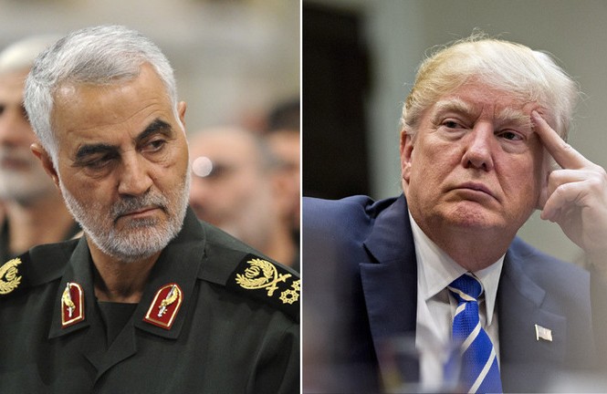 Iran nhờ Interpol phát lệnh 'truy nã đỏ' Tổng thống Trump Tướng Qassem Soleimani (trái) và Tổng thống Donald Trump (phải).