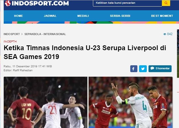 Báo Indonesia ví von “khó đỡ” khi đội nhà thua U22 Việt Nam Tờ Indosport ví von U22 Indonesia thua U22 Việt Nam như Liverpool thua Real Madrid.