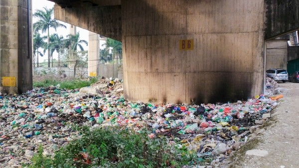 Bãi rác ngập dưới chân cầu Thăng Long Rác tràn ngập chân cầu Thăng Long