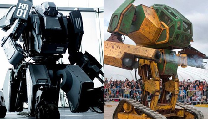 Sắp có cuộc đối đầu giữa hai robot khổng lồ Nhật - Mỹ Robot của Suidobashi (trái) và robot MegaBots Mark II. Ảnh: Suidobashi Heavy Industry/MegaBots