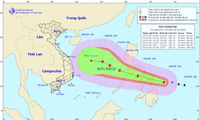 Khẩn trương ứng phó với bão PHANFONE giật cấp 12 tiến vào biển Đông Dự báo đường đi của bão PHANFONE