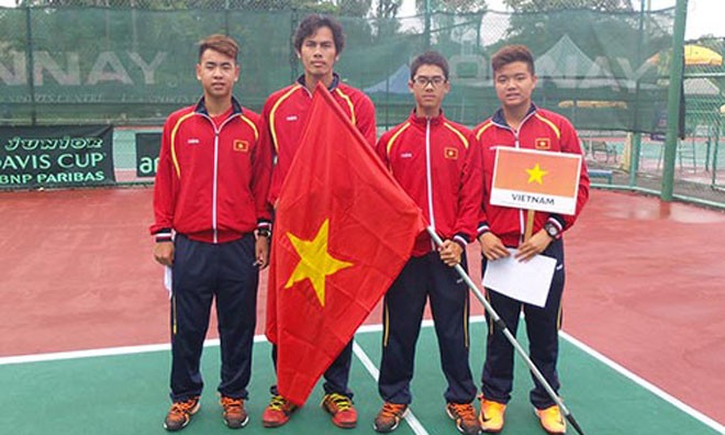U16 tennis VN vào bán kết vòng loại Junior Davis cup Đội tuyển quần vợt U16 Việt Nam. Ảnh: Người lao động.