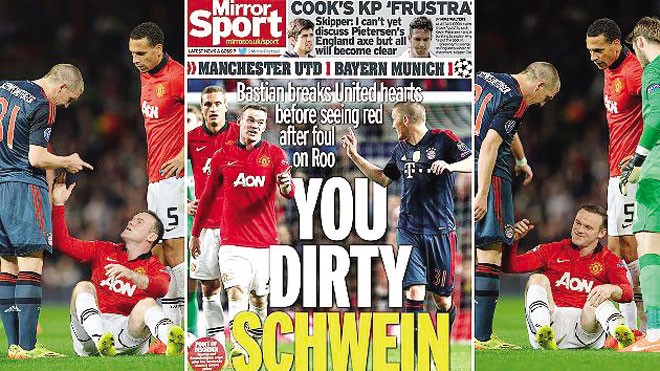 Ngôi sao bị bôi nhọ, Bayern cấm báo Anh vào sân Báo Đức đưa hình ảnh báo Anh bôi nhọ Schweinsteiger. Ảnh: Focus