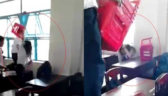 Giám đốc Sở lên tiếng vụ nhóm bạn đánh nữ sinh tàn bạo Nữ sinh bị bạn dùng ghế nhựa đánh hội đồng. Ảnh: Chụp màn hình.