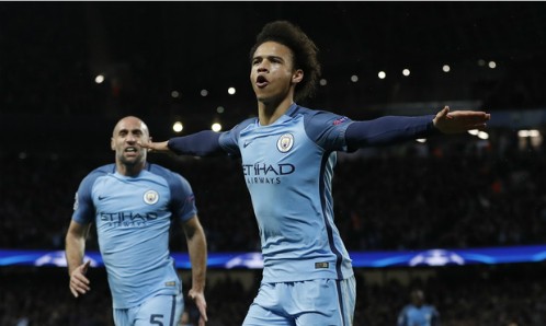 Man City thắng ngược trong trận cầu có tám pha làm bàn Leroy Sane ghi bàn thắng ấn định tỷ số giúp Man City có lợi thế dẫn hai bàn trước Monaco. Ảnh: Reuters.