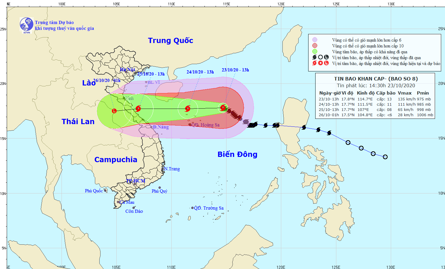 Bão số 8 gây mưa từ Nghệ An đến Thừa Thiên - Huế trong ba ngày tới Dự báo đường đi và vùng ảnh hưởng của bão số 8.