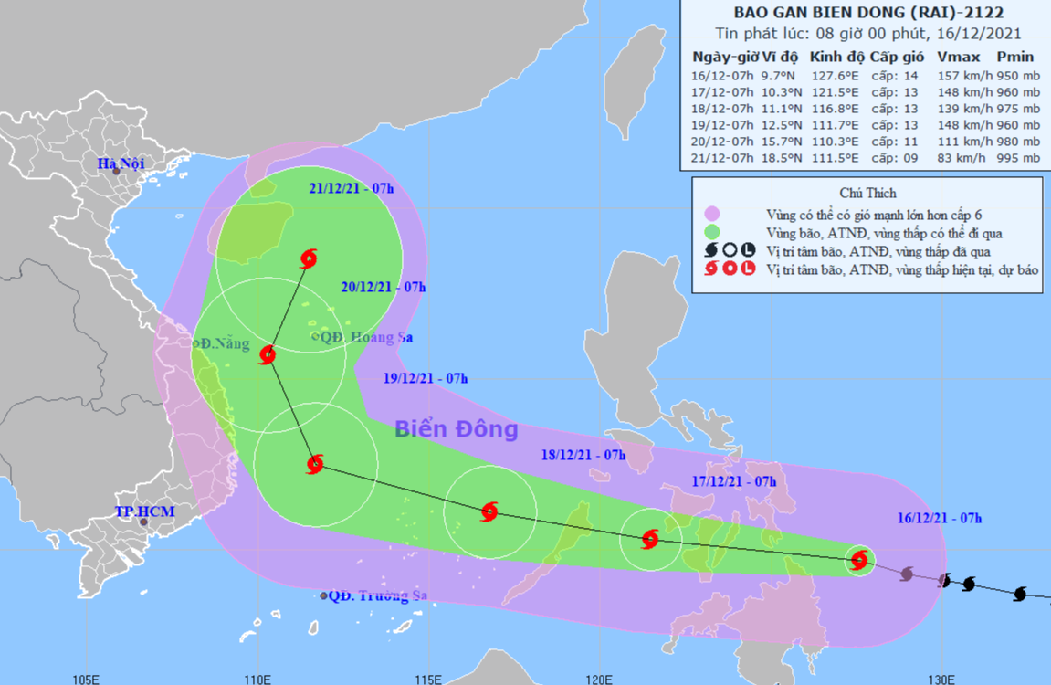 Vị trí và đường đi của cơn bão. Ảnh: Khí tượng thủy văn.