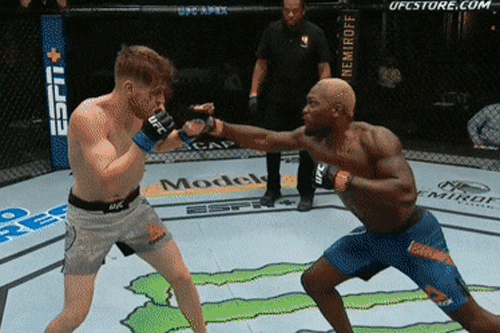 Võ sĩ Mỹ tung liên hoàn chỏ và đấm khiến đối thủ đổ máu đầm đìa Derek Brunson ra đòn về phía Edmen Shahbazyan.