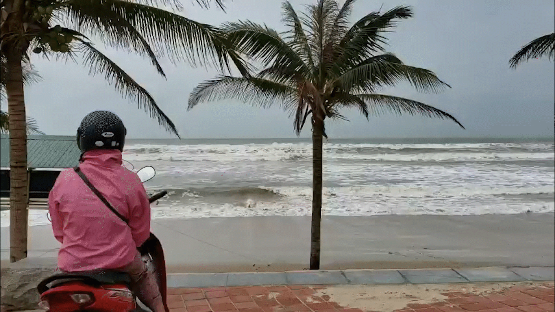 VIDEO: Sóng dữ dội, gió quất vù vù ở Đà Nẵng dù bão số 13 chưa đổ bộ