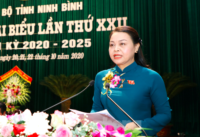 Bà Nguyễn Thị Thu Hà tái đắc cử Bí thư Tỉnh uỷ Ninh Bình Bà Nguyễn Thị Thu Hà tiếp tục giữ chức Bí thư Tỉnh uỷ Ninh Bình khoá XXII, nhiệm kỳ 2020-2025 - Ảnh: Hoàng Long