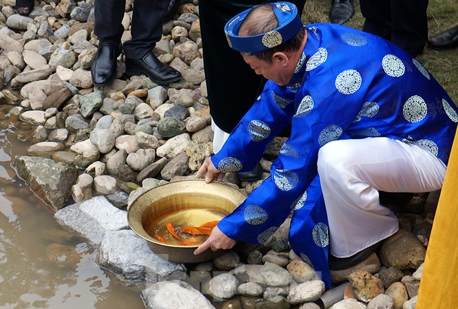 Nghi lễ cúng ông Công ông Táo tại Hoàng thành Thăng Long có gì đặc biệt? Thả cá chép ở khu di sản Hoàng thành Thăng Long