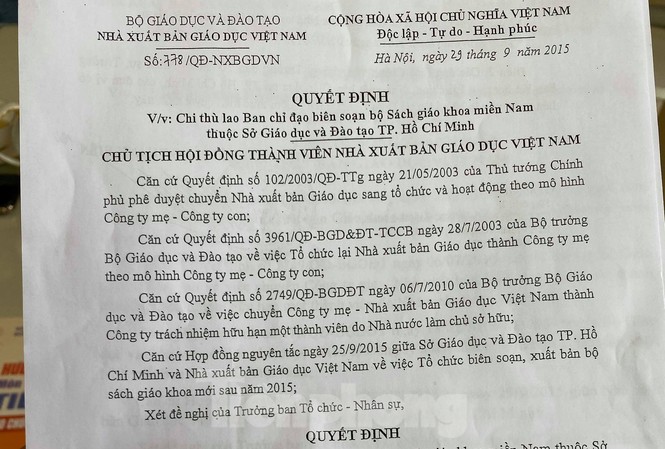 Phải họp báo vụ để thông tin việc nhận thù lao của Nhà xuất bản GDVN Văn bản thể hiện Nhà xuất bản GDVN chi thù lao cho lãnh đạo Sở GD&ĐT TPHCM