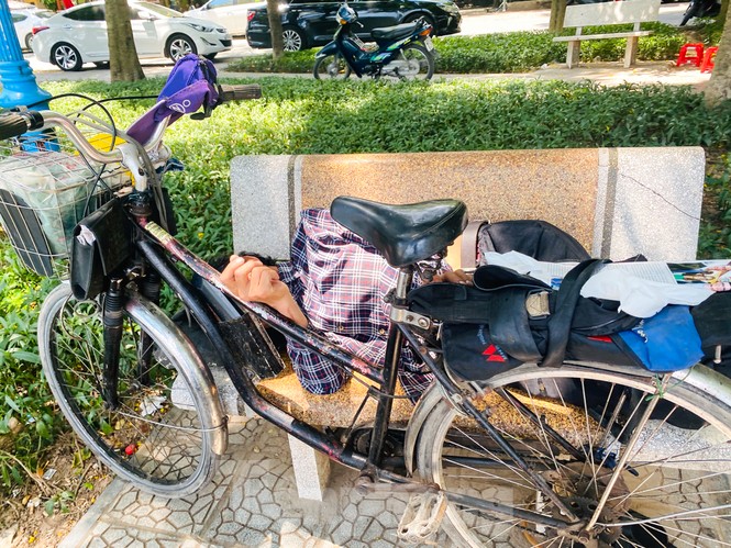 “Săn bóng râm” tranh thủ chợp mắt giữa trưa nắng Hà Nội - ảnh 1