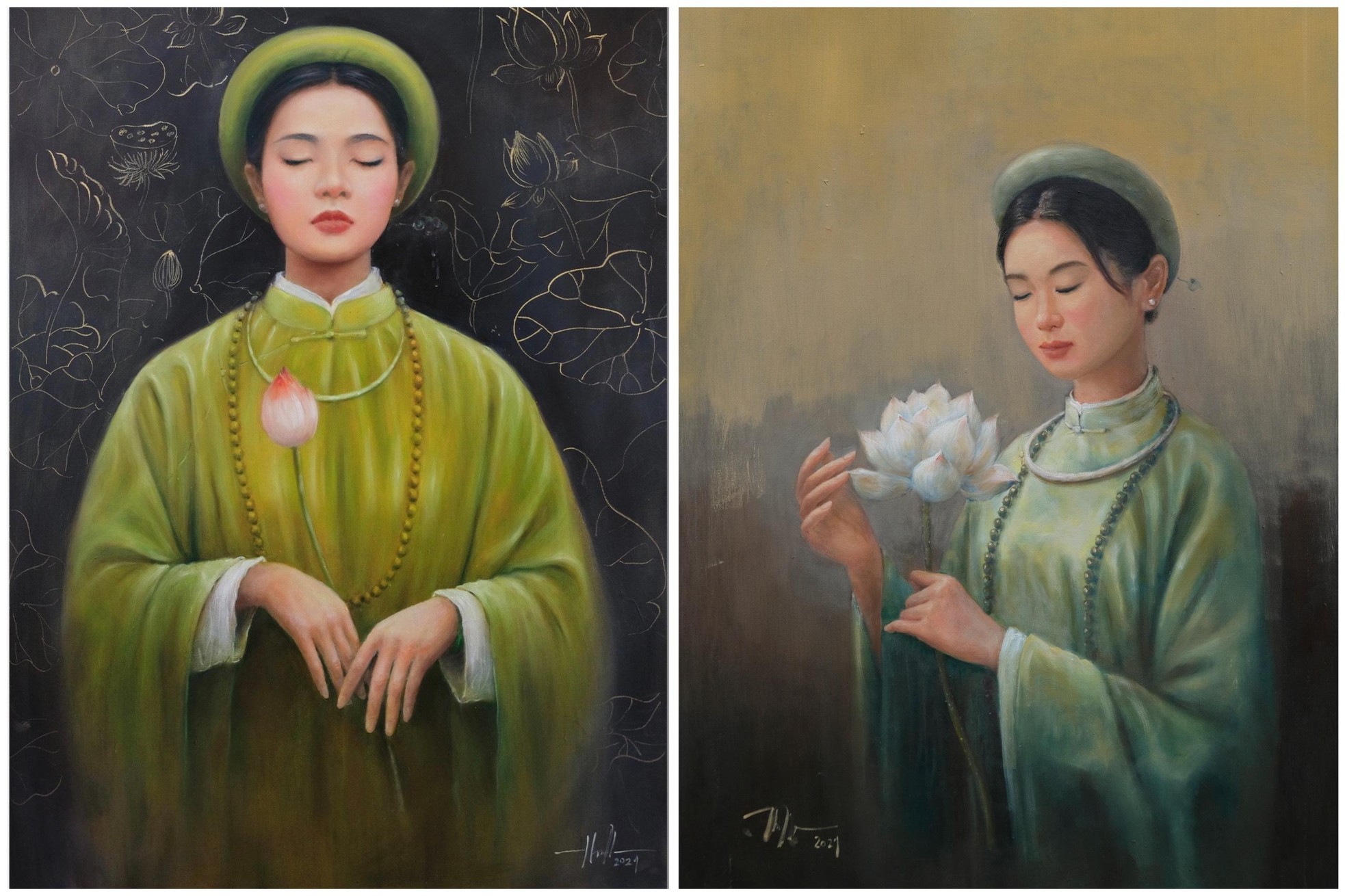 Bộ tranh thiếu nữ và hoa sen làm mê đắm lòng người của chàng họa sĩ Bắc Giang ảnh 6