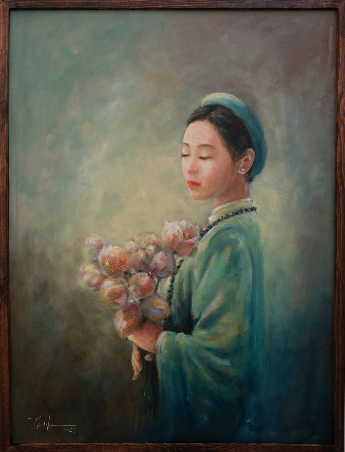 Bộ tranh thiếu nữ và hoa sen làm mê đắm lòng người của chàng họa sĩ Bắc Giang ảnh 9