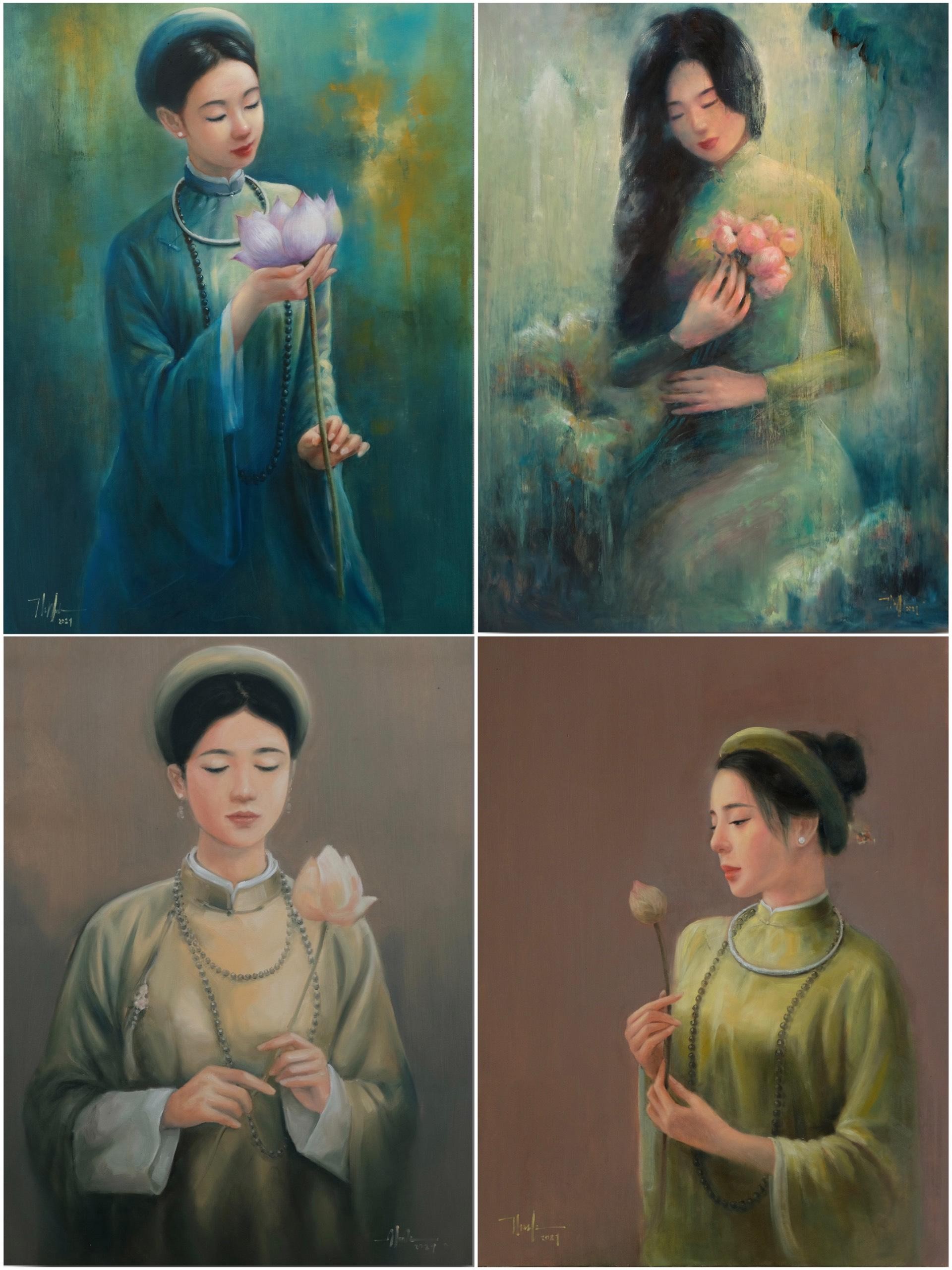 Bộ tranh thiếu nữ và hoa sen làm mê đắm lòng người của chàng họa sĩ Bắc Giang ảnh 7